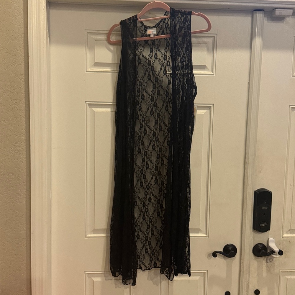 New NWT LuLaRoe Black Thin Flower Lace Cardigan Long Vest Medium